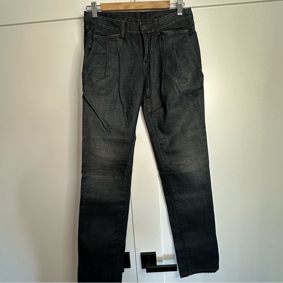🎆 Theory pleated straight leg jeans 26 28 mid rise trouser blue designer dressy - Picture 1 of 12